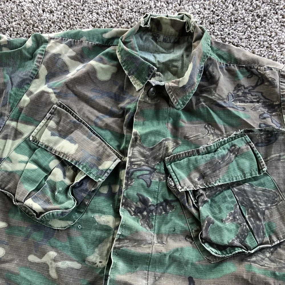 Vintage Vietnam Era OG 107 US‎ Army Sateen Fatigue Shirt Cotton Distressed READ